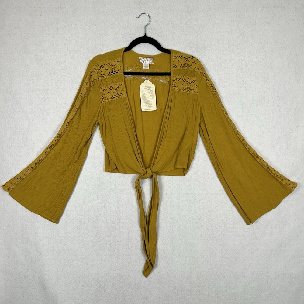 Band of Gypsies‎ Wrap Top Boho Hippie Festival Spring Summer Bell Sleeve Crochet